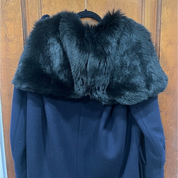 Club Monaco Navy Blue Lamb Fur Hooded Wool Coat Small - Picture 8 of 9